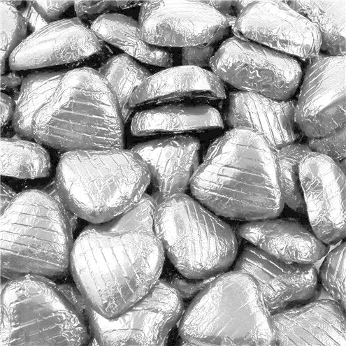 SILVER FOIL CHOCOLATE HEARTSx 100